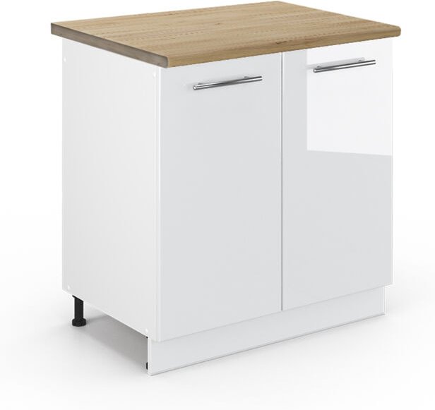 Vicco - Spülenunterschrank Fame-Line, Weiß Hochglanz, 80 cm , ap Eiche