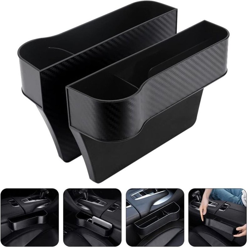 Memkey - 2 Stück Sitzplatz-Aufbewahrungsbox mit Getränkehalter, seitliche Mittelkonsole, zusätzliche Taschen, Autozubehö...