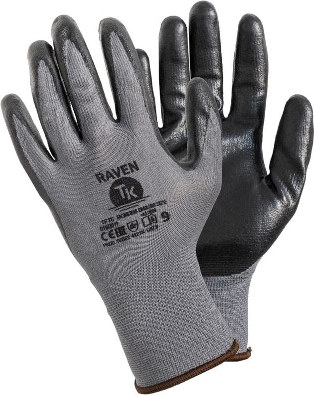 Raven Polyester + Nitril Montagehandschuhe, Grösse 9 - 12 Paar - Rek Raven 9