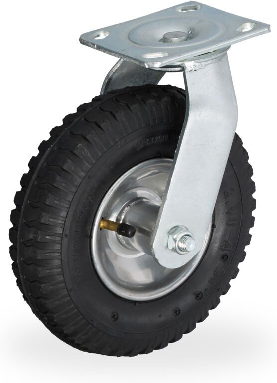 Relaxdays - Lenkrolle, luftbereift, 2.50-4, Schwerlast-Transportrolle, Platte zum Anschrauben, bis 120 kg, schwarz/silbe...