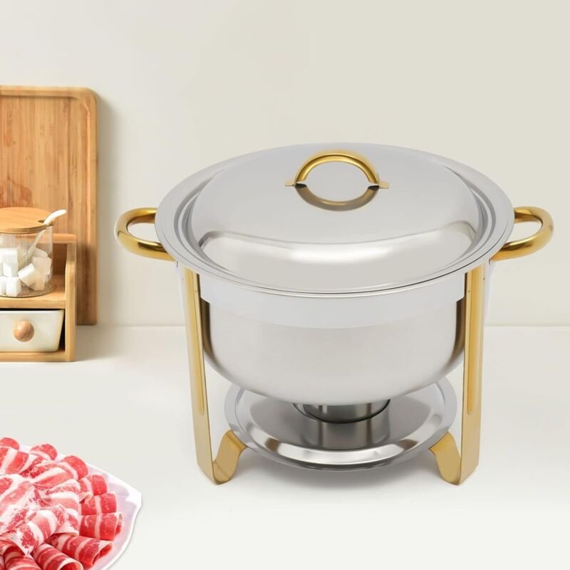 Chafing Dish, Runder Edelstahlbehälter, Für Catering, Buffet & Party, 5 L, Gold