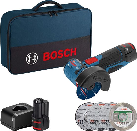 Bosch Akku-Winkelschleifer gws 12V-76, mit 2 x 2.0 Ah und Ladegerät in Tasche