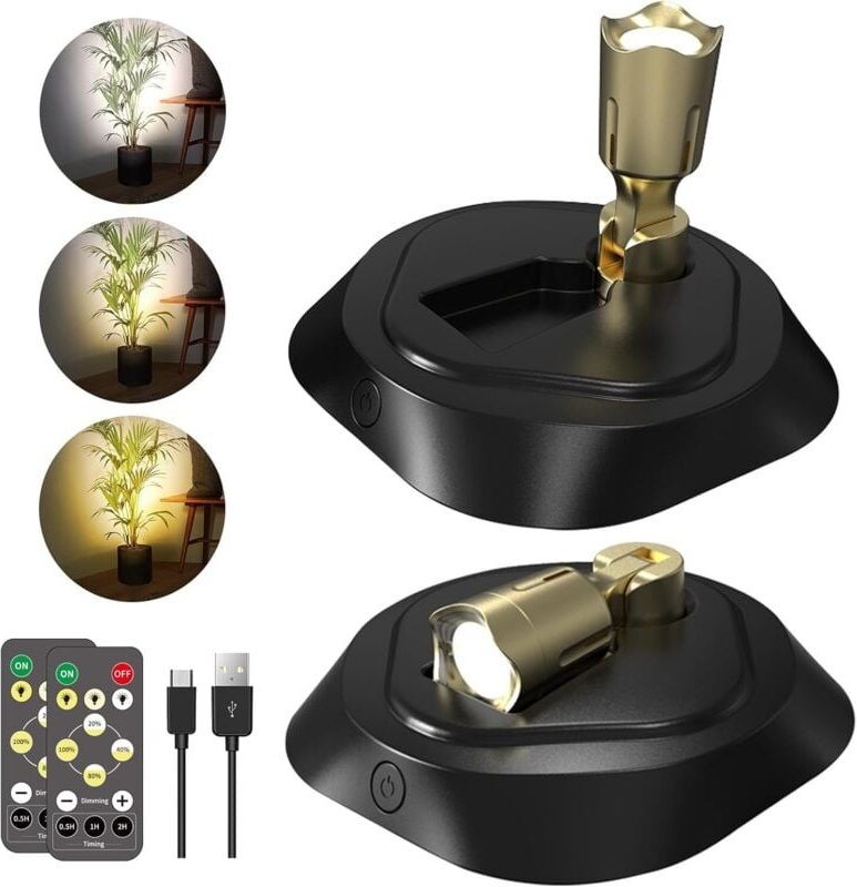 Sets kabelloser, dreifarbiger LED-Strahler mit Fernbedienung, Timer, wiederaufladbar, dimmbar, schwarz