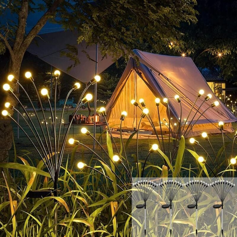 Firefly Solarlampe, 4 Stück, 10 LED-Solarleuchten für den Außenbereich, IP65 wasserdicht, für Garten, Terrasse, Hof, Bal...