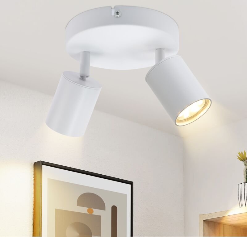 Gbly - Deckenleuchte Weiß Deckenstrahler 2 Flammig: Deckenlampe Spots Strahler Deckenspots GU10 330°Schwenkbar Modern Fl...