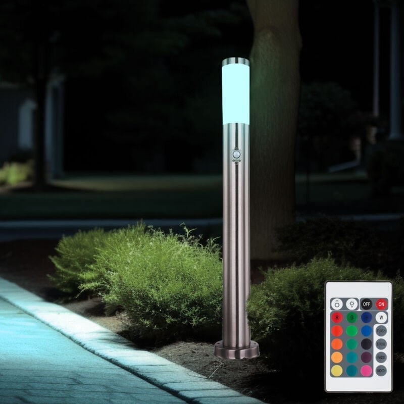 Design Außen Steh Leuchte Fernbedienung Edelstahl Sockel Garten sensor Lampe dimmbar im Set inkl. rgb led Leuchtmittel