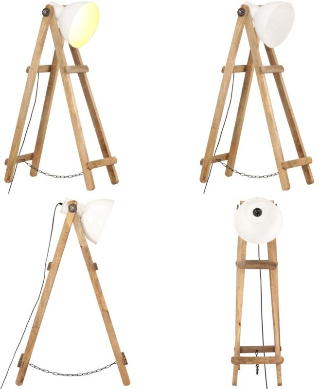 Stehlampe Weiß E27 Mango Massivholz - Vintage Lampe - Stehlampe - Holzleuchte - Industrielampen - Wohnzimmer Dekoration ...