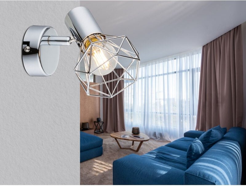 Meinewunschleuchte - led Wandstrahler Gitter Silber Chrom Industrial, Breite 10cm