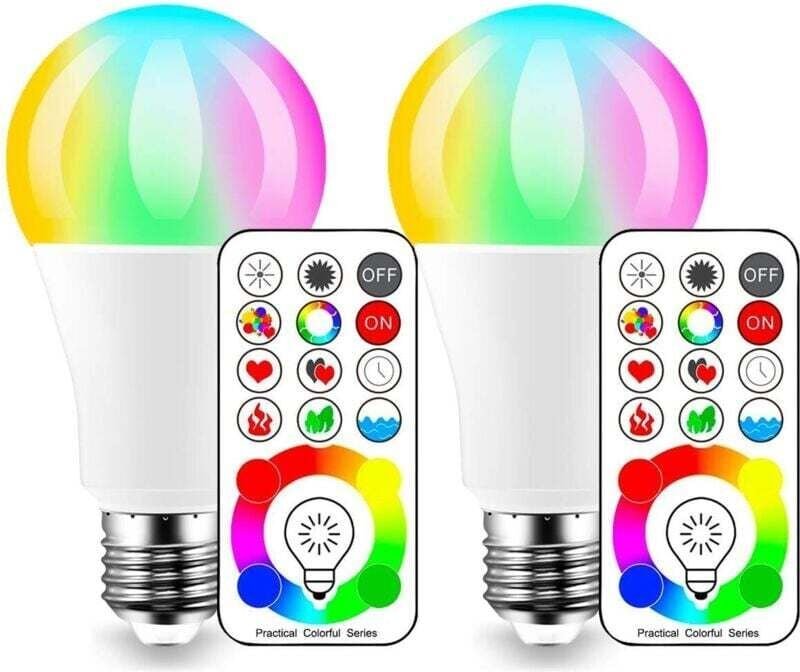 2 ampoules LED colorées rbd A19 en aluminium revêtu de plastique à changement de couleur ampoules d'atmosphère télécomma...