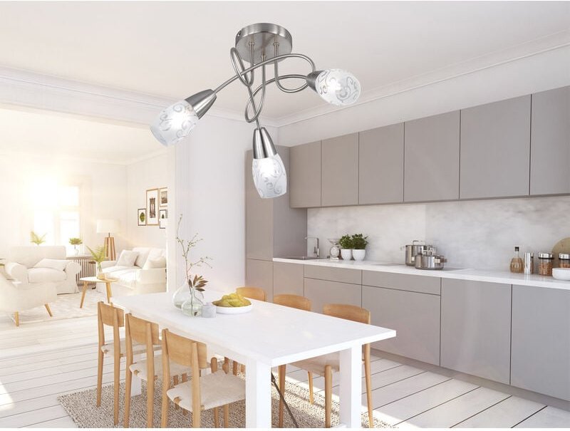 Meinewunschleuchte - led Deckenleuchte 3-flammig dimmbar, Silber mit Dekorglas satiniert, ø 47cm