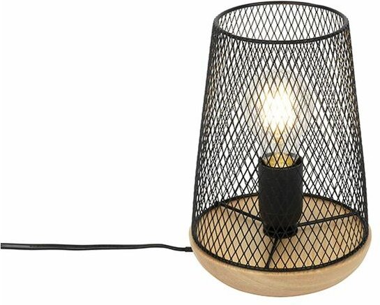 Design Tischlampe schwarz mit Holz - Bosk