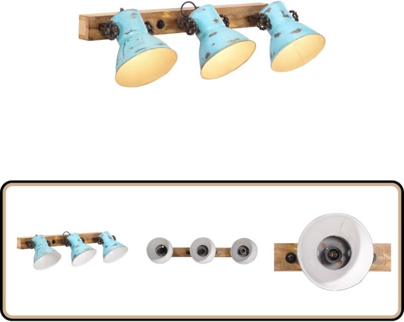 Wandleuchte 25 W Blau 65x25 cm E27 - Wandleuchte - Industrielampen - Eisenleuchten - Holzelemente - Wohnraumbeleuchtung