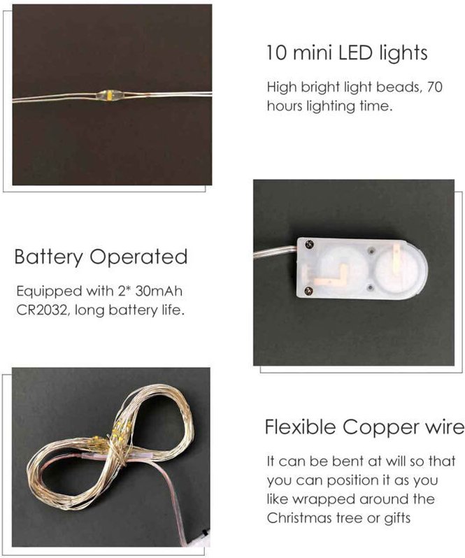 LED-Lichterkette aus Kupferdraht, batteriebetrieben, für Weihnachtsdekorationen im Innen- und Außenbereich, ideal als Ge...