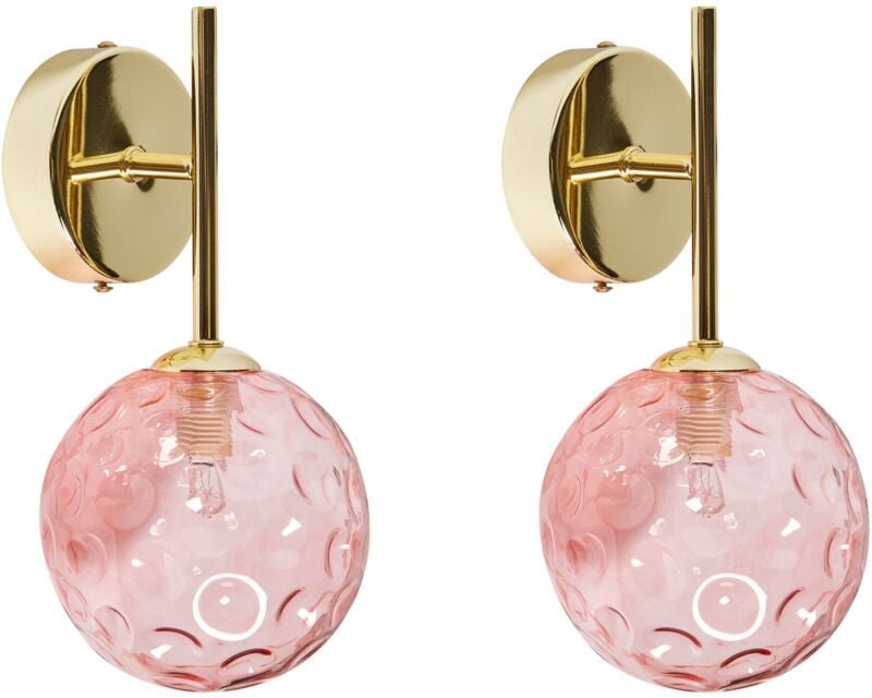 Wandlampen 2er Set Rosa u. Gold aus Glas Rund Kugel Glamourös Eleganter Stil Modernes Design für Wohnzimmer Schlafzimmer...
