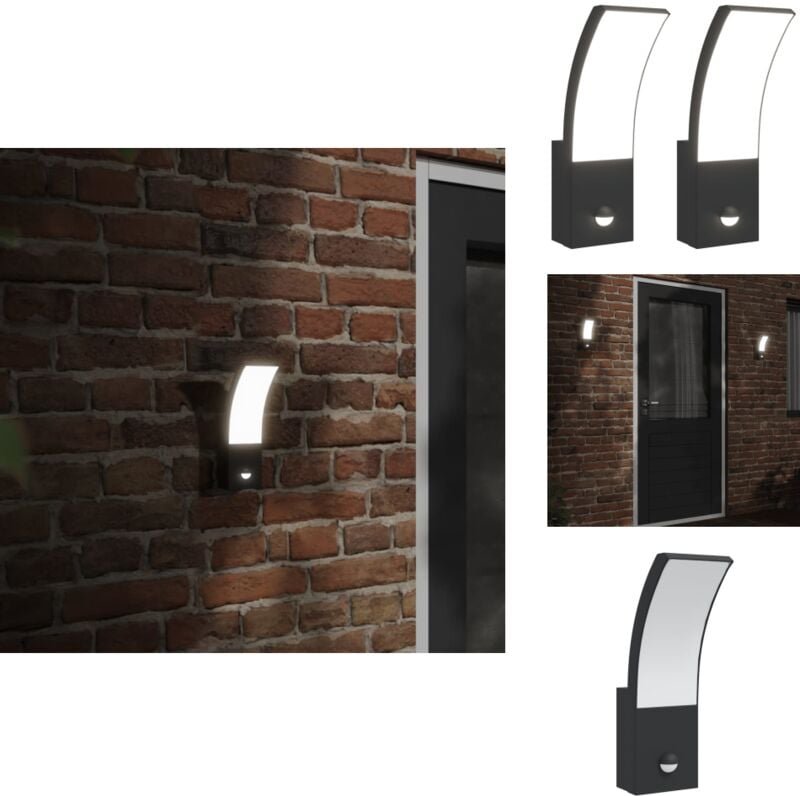 LED-Außenwandleuchten mit Sensor 2 Stk. Schwarz Aludruckguss - LED-Lampe - Außenbeleuchtung - Wandleuchte - Bewegungsmel...