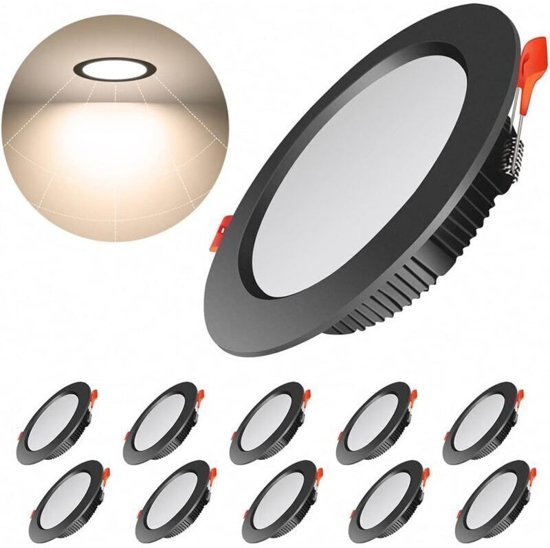 10er-Pack extraflache, schwarze LED-Einbaustrahler, 500 lm, 7 W, runde Einbau-LEDs für die Decke (entspricht 50 W Glühla...
