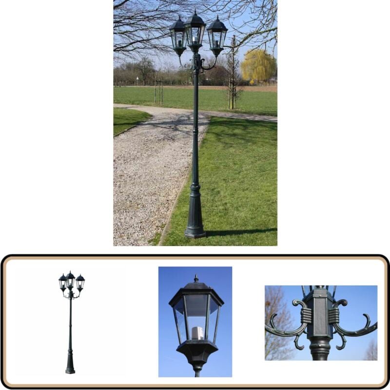 Gartenlaterne 3-flammig 230 cm Dunkelgrün/Schwarz Aluminium - Gartenleuchte - Außeleuchte - LED-Laterne - Edelstahl - Al...