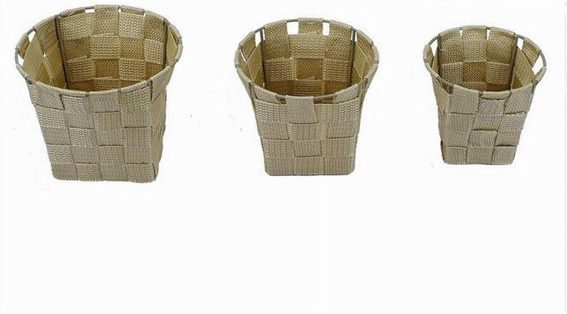 Trade Shop Traesio - Trade Shop - set 3 cestini rotondi porta oggetti in tessutututututua beige für bagno casa cucina 79...