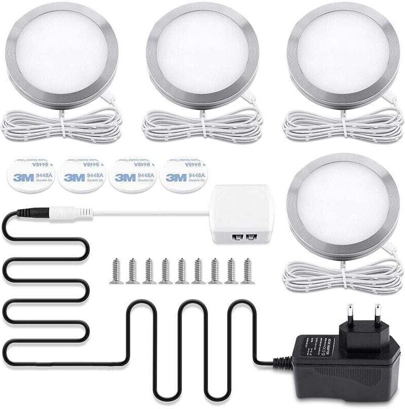 LED Schrankleuchte, LED Strahler Innen, Rund Ultra Slim Warmweiß 3000K, für Bad, WC, Küche, Wohnzimmer, Flur, 4er Pack [...