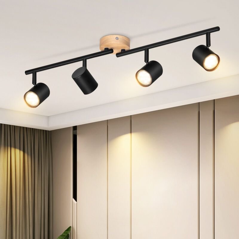 Deckenstrahler GU10 Deckenlampe Holz - Deckenleuchte Schwarz Decke Schwenkbar 350° 4 Flammig Max.25w Modern Wohnzimmerla...