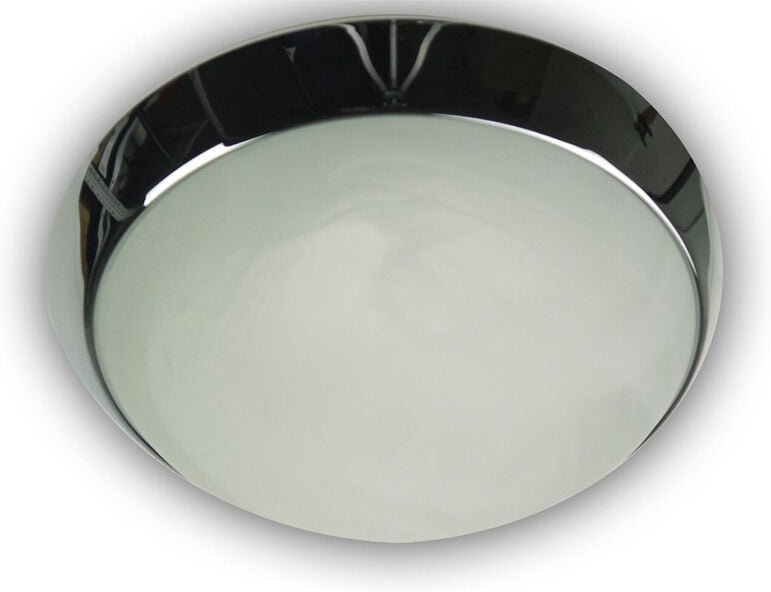 LED-Deckenleuchte rund, Glas Alabaster, Dekorring Chrom, Ø 25cm