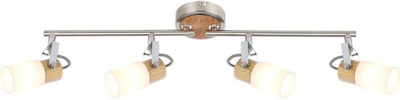 Spotleiste Deckenleuchte Holzleuchte Spotstrahler Spotleuchte Wohnzimmer, 4 flammig Spots beweglich Metall Holz silber b...