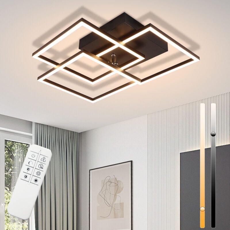 Deckenlampe led Deckenleuchte Wohnzimmer - 36W Dimmbar Modern Design Wohnzimmerlampe Schwarz mit Fernbedienung Küchenlam...