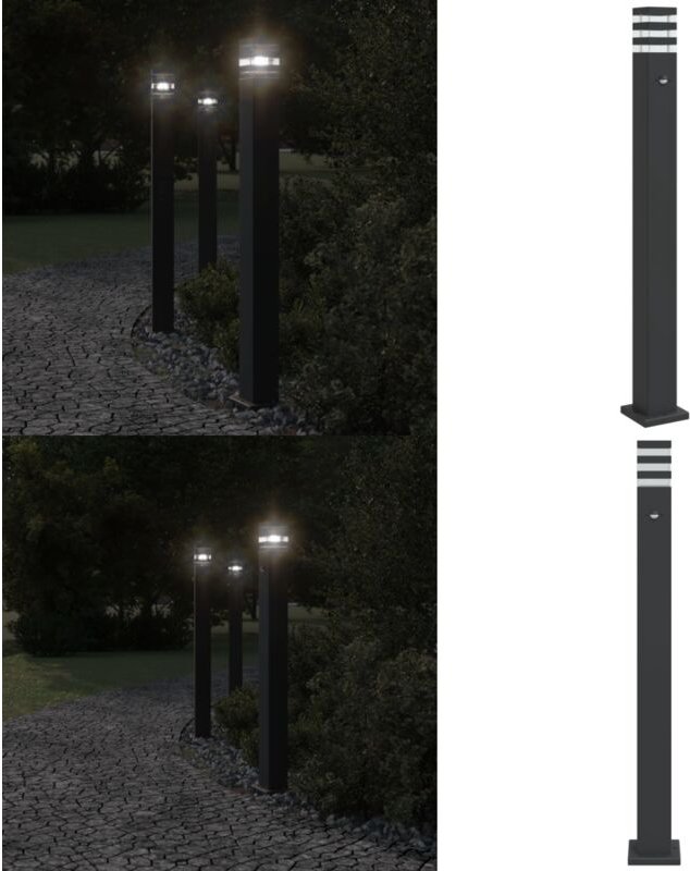 Wegeleuchte mit Bewegungsmelder Schwarz 110 cm Aluminium - Wegeleuchte - Außenbeleuchtung - LED-Lampe - Gartenlampe - Si...