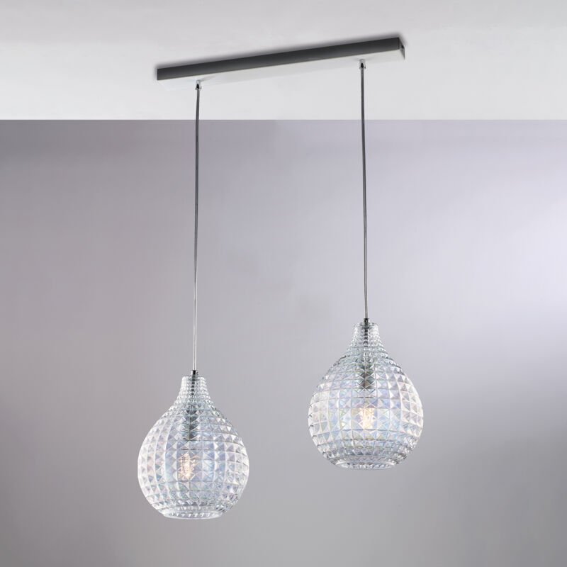 Thumbnail - Diamante Pendelleuchte Weiß/Chrom, 2x G9, Glasdiffusoren mit Kristalleffekt, L57x21 cm – BL300-BIN2-TR