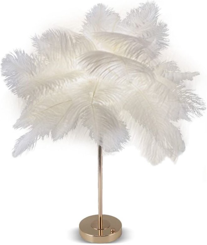 Berührungsschalter Federlampe, Federtischlampe, Berührungsschalter USB-Straußenfederlampe 3-farbige Dimm-Schreibtischlam...