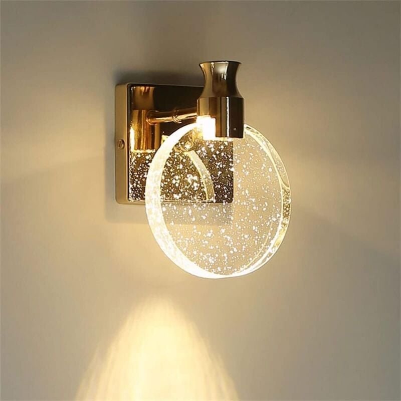 Moderne, kreative LED-Kristall-Wandleuchte mit rundem Blasenkristall-Lampenschirm, goldene Nachttischlampe für Wohnzimme...