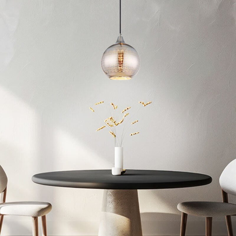 Hängeleuchte Glas gemustert Esszimmerleuchte hängend Kugelleuchte chrom weiß, Metall, E27 Fassung, DxH 25x131 cm