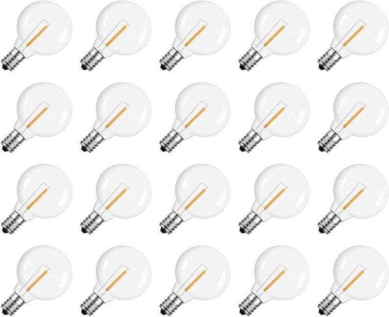 20 Stück G40 LED-Ersatzglühbirnen E12 Schraubsockel Bruchsichere Kugel für Solar-Lichterketten Warm