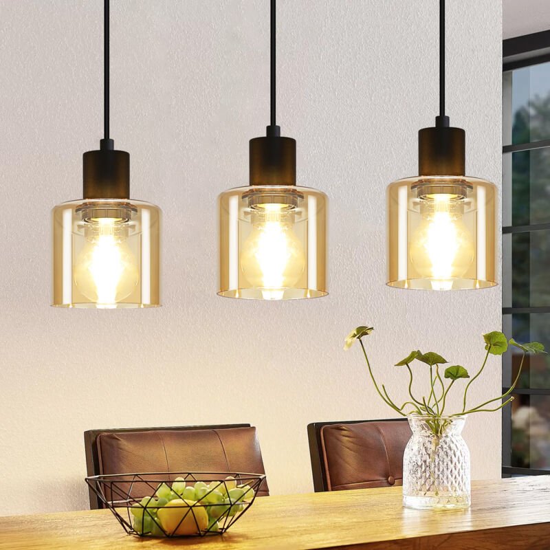 Pendelleuchte Esstisch Hängelampe Vintage 3 Flammig Esstischlampe Hängend E27 Hängeleuchte Metall Schwarz Esszimmerlampe...