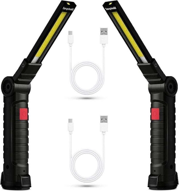 2x wiederaufladbare LED-Arbeitsleuchte, magnetische COB-Arbeitsleuchte, leistungsstarke USB-Taschenlampe mit 5 Modi, Ins...