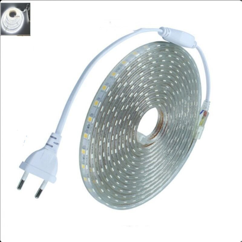 m LED-Streifen mit Schalter, heller LED-Streifen, wasserdichter LED-Streifen (IP65), 220 V, kaltweiß