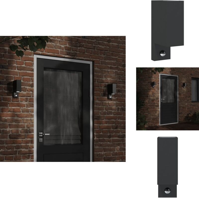 Außenwandleuchte mit Sensor Schwarz Aludruckguss - Outdoor-Beleuchtung - Wandleuchte - Bewegungsmelder - PIR-Sensor - LE...