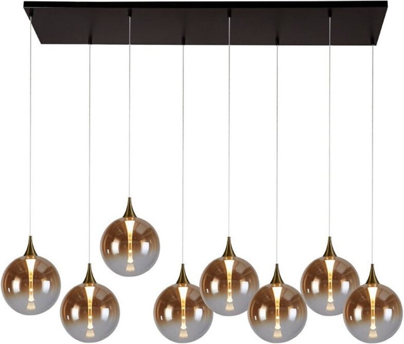 Searchlight Alchemy 8-flammige LED-Deckenpendelleuchte, schwarzes Metall und bernsteinfarbenes Glas