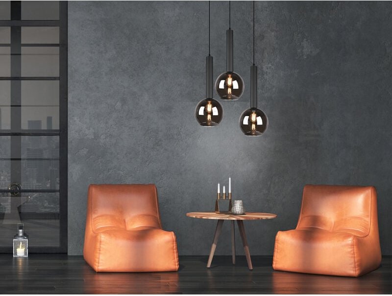 LED Pendelleuchte Industrial 3-flammig Rauchglas-Kugeln, Ø 45cm