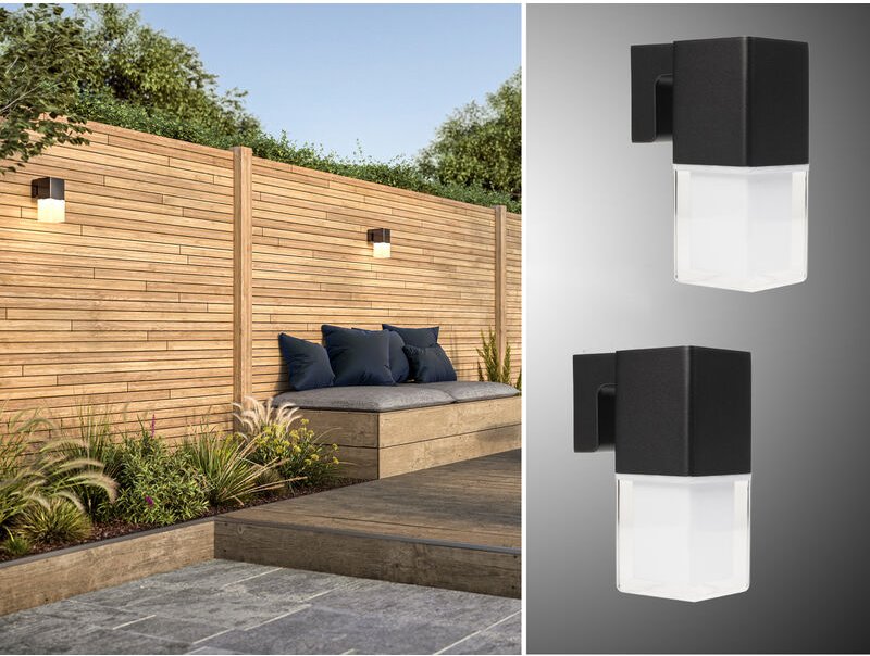 LED Außenwandleuchten 2er SET eckig Aluminium Schwarz Down Light, 20x14cm