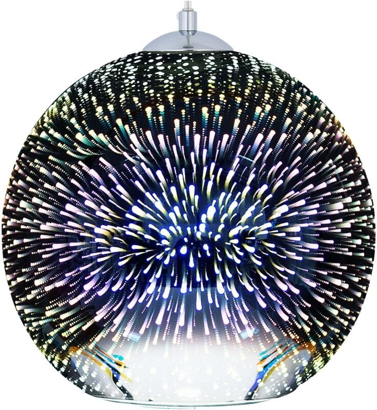 Hängeleuchte Silber Glas mit Schirm in Kugelform 3D-Feuerwerk-Effekt Skandinavischer Stil für Wohnzimmer Esszimmer