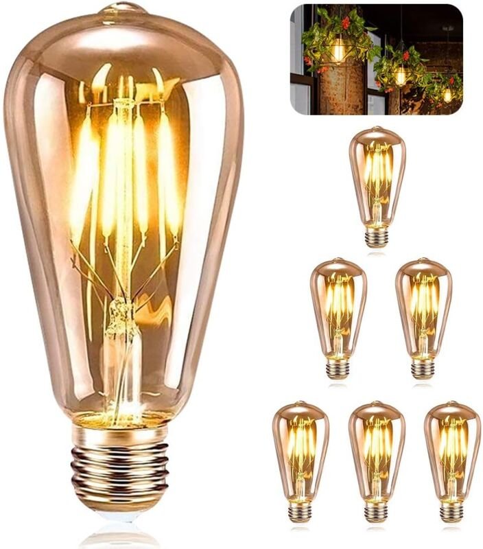 Aougo - E27 Vintage-Glühbirnen, 6 LED-Edison-Glühbirnen, E27 ST64, dekorative Lichter, Retro-Edison-Glühbirnen, Retro-An...