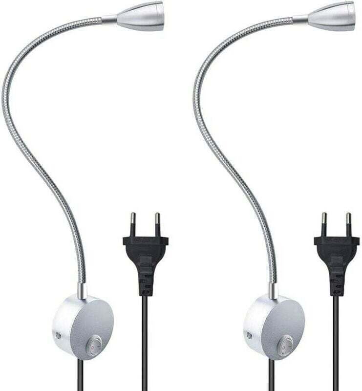 Flexible 3W Wandleselampe mit europäischem Stecker und Schalter, Wandleuchten zum Lesen, für Bücher, Nachttisch, Schlafz...