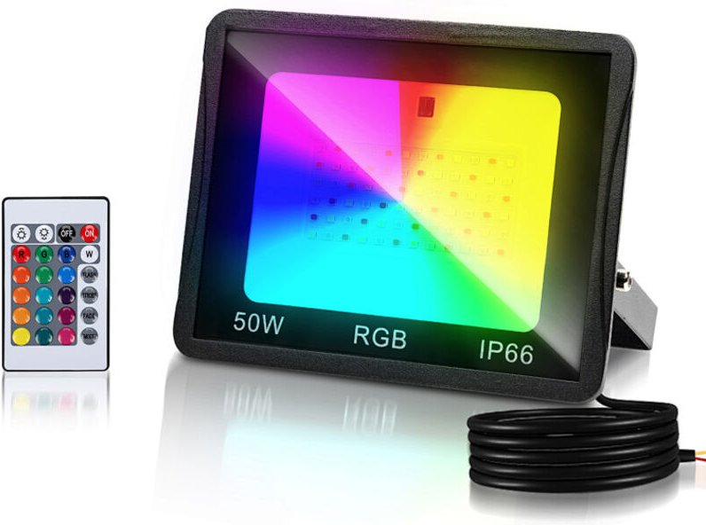 Randaco RGB LED Strahler mit Fernbedienung, 50W RGB LED Flutlicht, 16 Farben & 4 Modi, IP66 LED Außenstrahler für Garten...