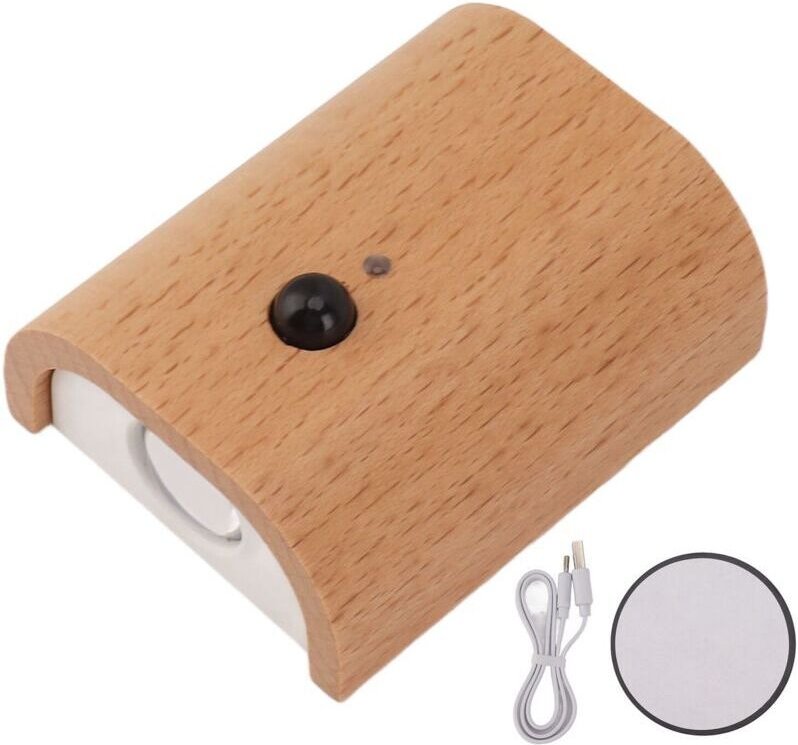 Aplique LED Eosnow de madera de haya con sensor de movimiento desde el anochecer hasta el amanecer, iluminación lateral ...