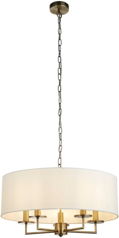 Searchlight Knightsbridge 5-flammige Pendelleuchte, antikes Messing, weißer Leinenschirm