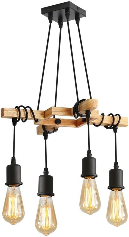 Goeco - Industrielle Hängeleuchte, Vintage Deckenleuchte aus Holz und Schwarz, Industrieller Kronleuchter, Für Wohnzimme...