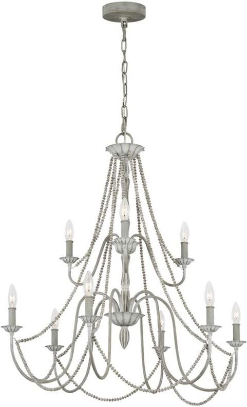 Kronleuchter Hängeleuchte Esszimmerlampe Stahl Holz grau 9-Flammig Wohnzimmer