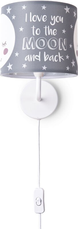 Tischleuchte Kinderzimmer Stofflampenschirm Rund Wandleuchte Mond Sterne E14 Wandleuchte - Weiß, Design 1 (Ø18 cm) - Pac...