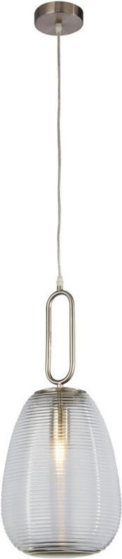 Searchlight Elixir 1 Light Ribbed Glass Anhänger, Klarglas, Satin Nickel